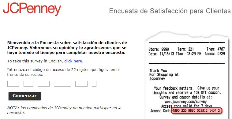 Jcpenney.com Survey Spanish