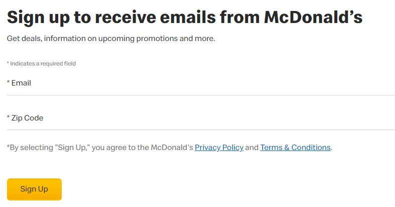 Sign Up McDonalds Online