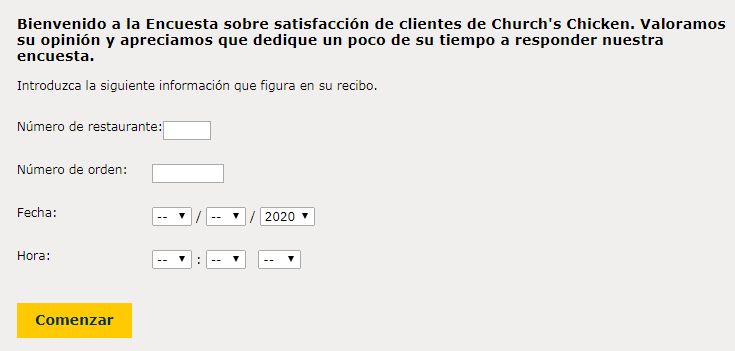 Churchs Chicken Survey in Spanish