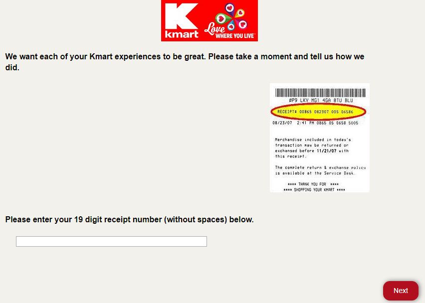 Kmart Feedback Survey in English