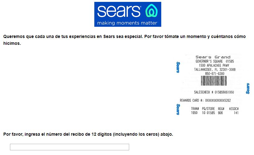 www.searsfeedback.com in Spanish
