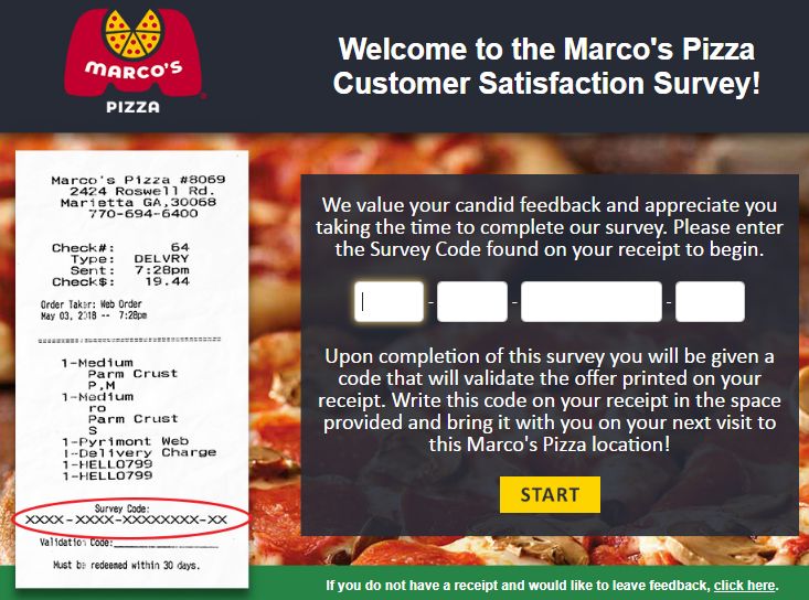 Marcos Pizza Survey in English
