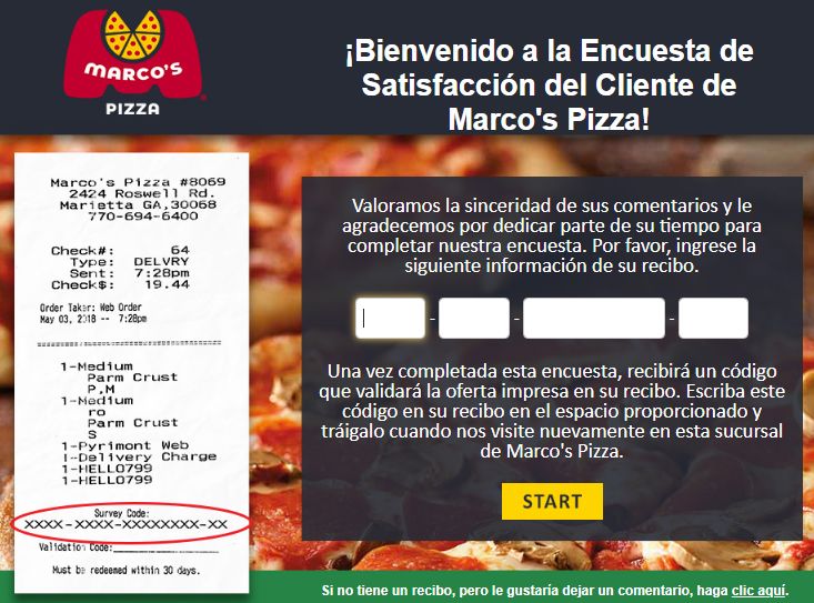 Marcos Pizza Survey in Spanish